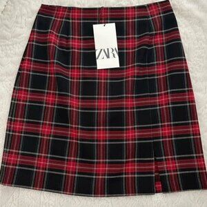 ZARA plaid red and black holiday mini skirt